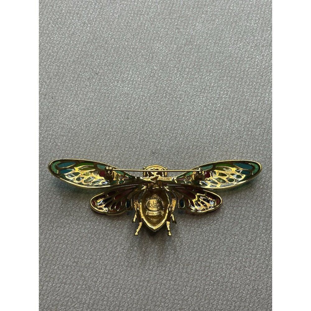 Vintage Joan Rivers Plique A Jour Stain Glass Enamel Crystal Cicada Bug Brooch - Picture 11 of 13